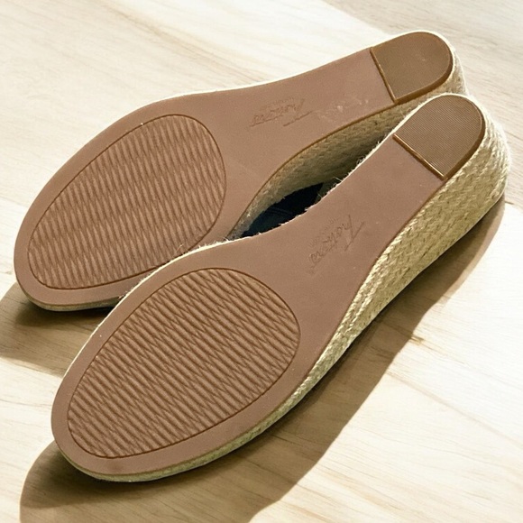 TROTTERS LEATHER COLONY 2.5” WEDGE NAVY ESPADRILLE SLIDE SANDALS Size 8 1/2 NWOT - Picture 3 of 10